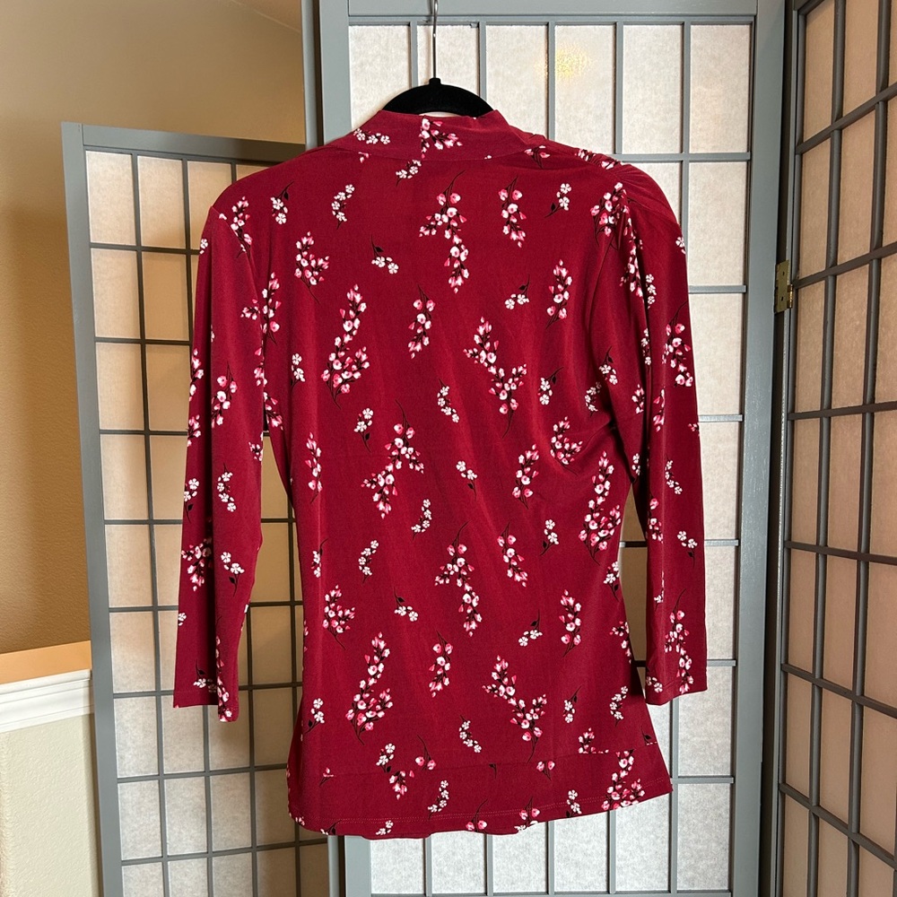 NWT StitchFix 41 Hawthorn Burgundy Floral Wrap Blouse - Picture 4 of 4